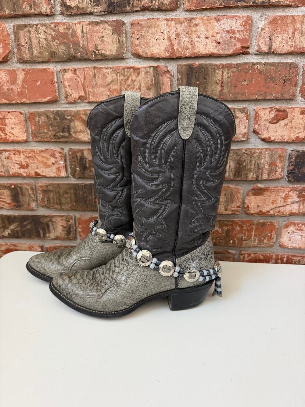 Westex Womens Boots Size 10 Concho Boot Harness Chain Gray Black Leather Western